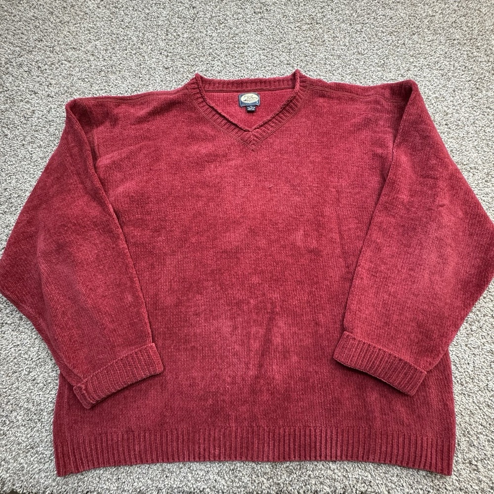 VTG‎ Tommy Bahama Cotton Knit Sweater Crew Neck Long Sleeve Casual Red 2XL